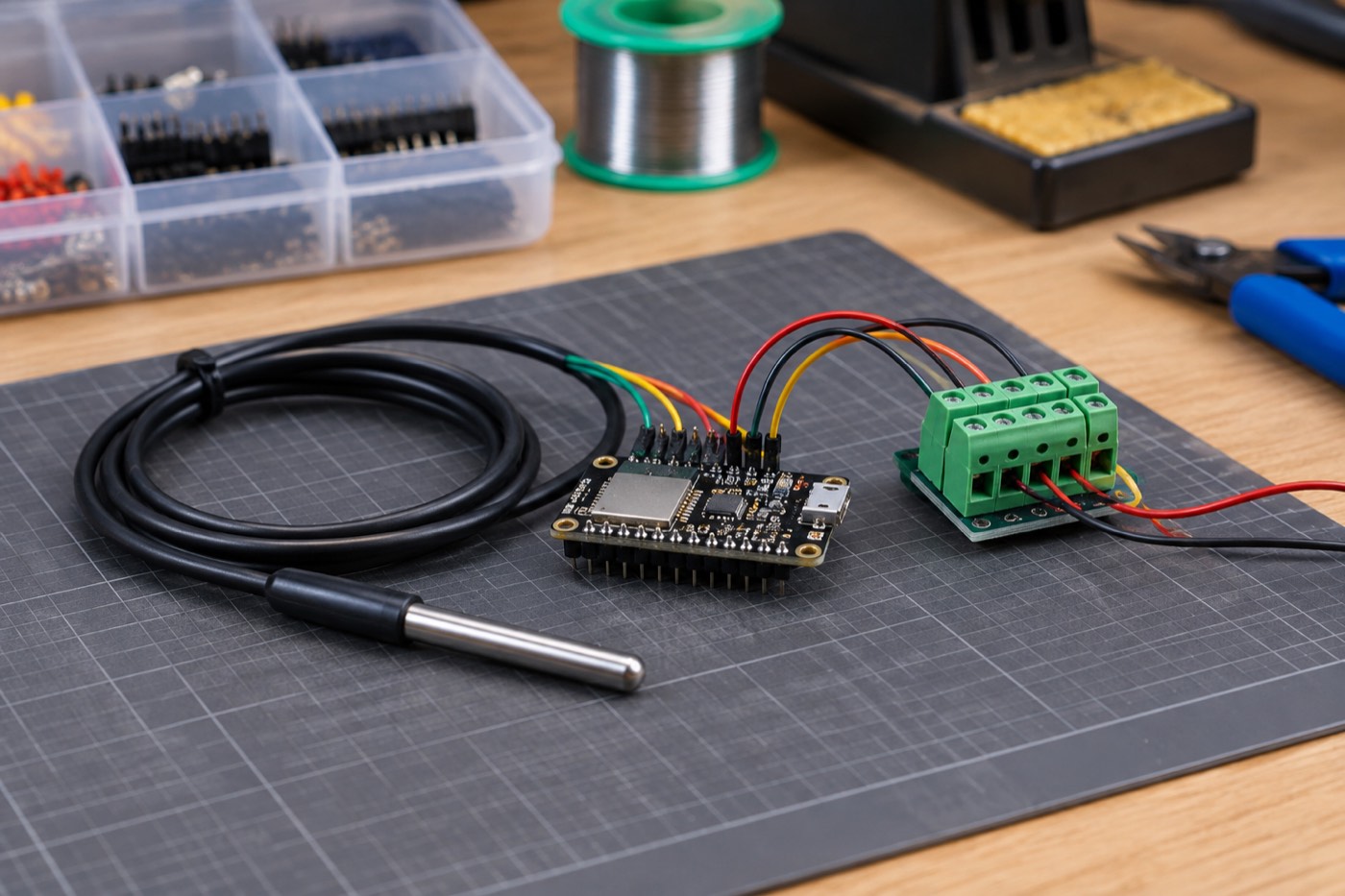 Mikrocontroller mit angeschlossenem Temperatursensor
