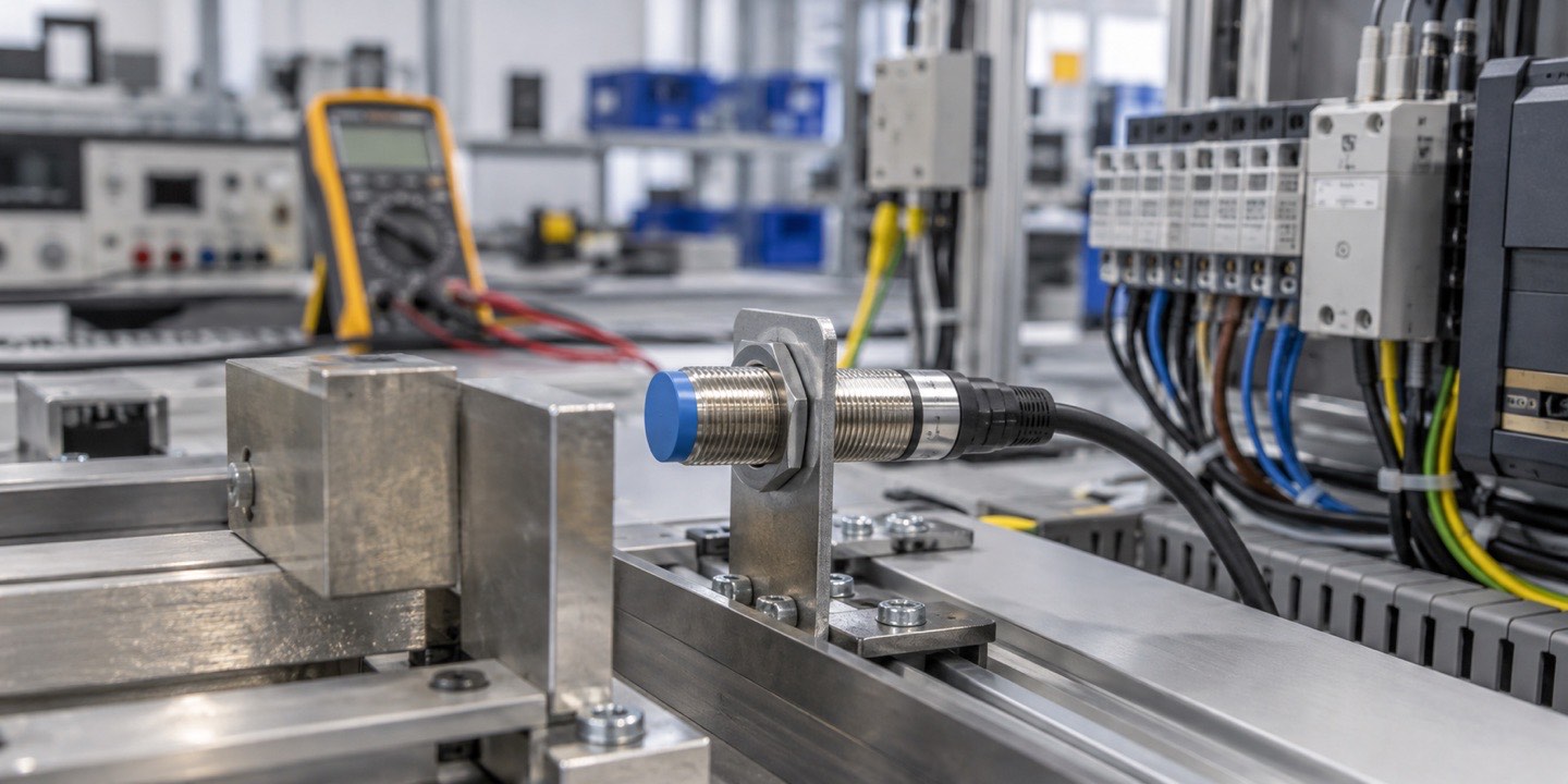 Industrieller Näherungssensor auf einer Testvorrichtung